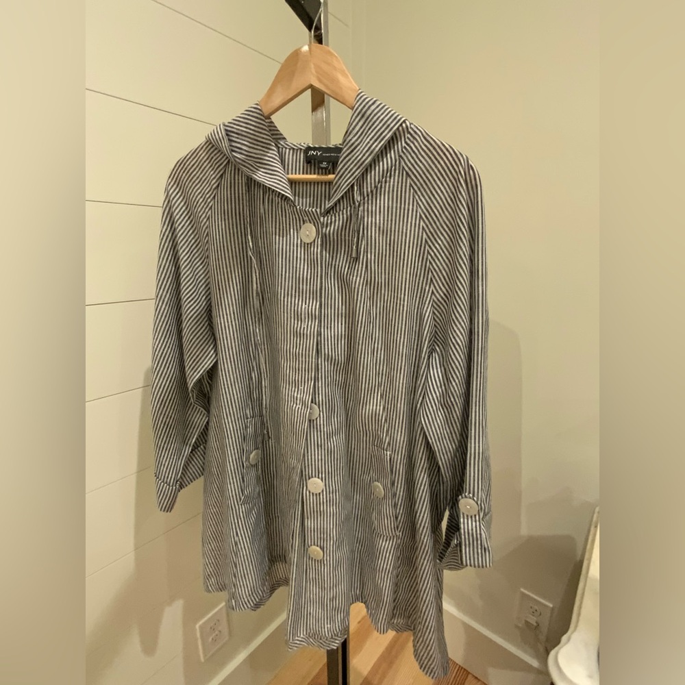 Jones New York Black and White Striped Light Weight Jacket